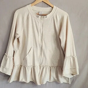 Women's Ruffle Tiered Zipped Jacket,  Large, Cream, Pre-Owned